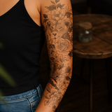 Lioness with Flowers Tattoo Sleeve