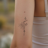 Small moon, stars and sun elements tattoo