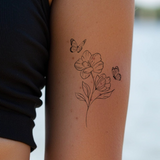 Flower with Two Butterflies Tattoo