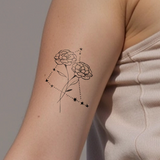 Birth flowers & zodiac sign combination tattoo