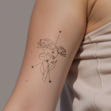 Birth flowers & zodiac sign combination tattoo