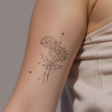 Birth flowers & zodiac sign combination tattoo