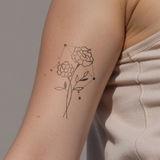 Birth flowers & zodiac sign combination tattoo