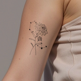 Birth flowers & zodiac sign combination tattoo