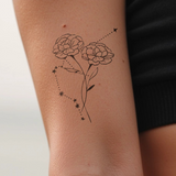 Birth flowers & zodiac sign combination tattoo