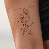 Birth flowers & zodiac sign combination tattoo
