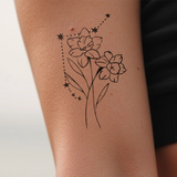 Birth flowers & zodiac sign combination tattoo