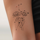 Birth flowers & zodiac sign combination tattoo