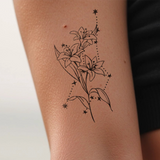 Birth flowers & zodiac sign combination tattoo
