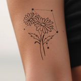 Birth flowers & zodiac sign combination tattoo