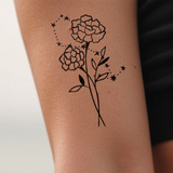 Birth flowers & zodiac sign combination tattoo
