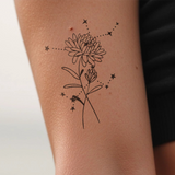 Birth flowers & zodiac sign combination tattoo