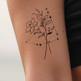 Birth flowers & zodiac sign combination tattoo