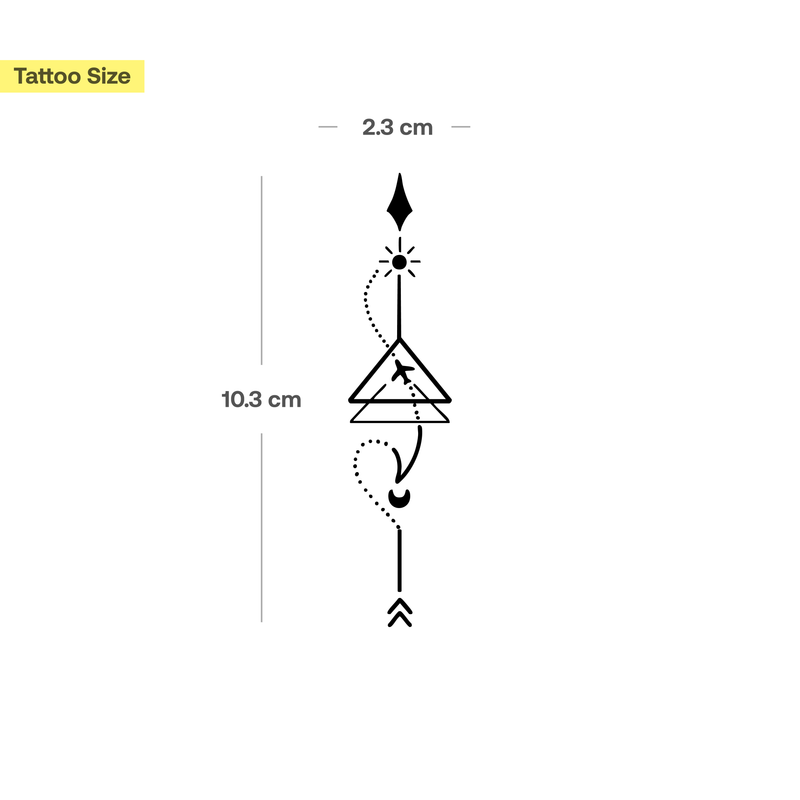 Flugzeug mit Sonne und Mond mit Pfeil Tattoo