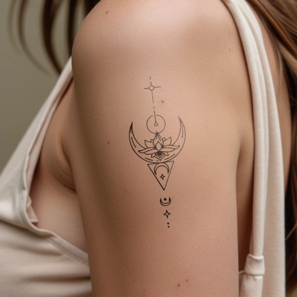 Lotus and moon elements tattoo