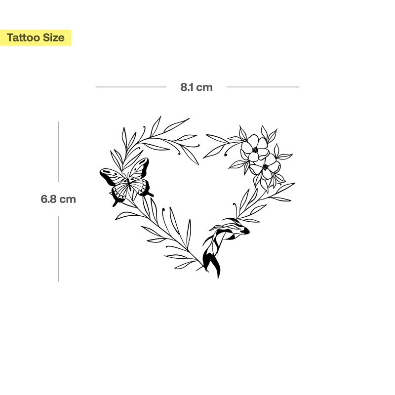 Herz- Blumen-Kranz mit Schmetterling und Fisch Tattoo