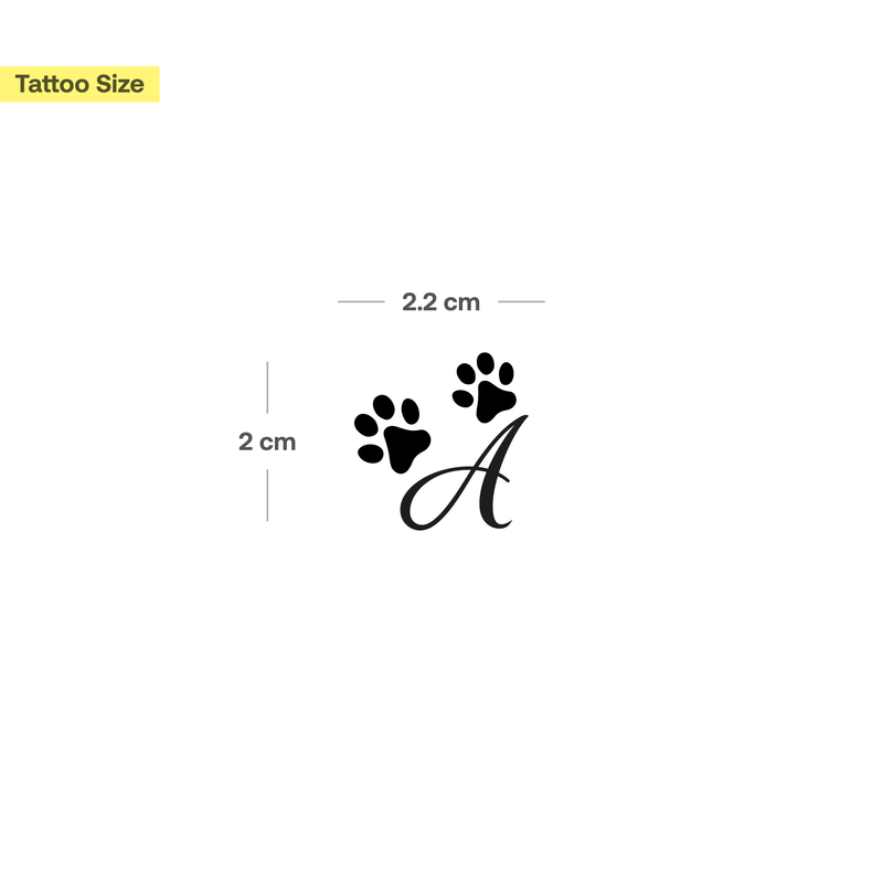 Paws with initials tattoo (A-Z)