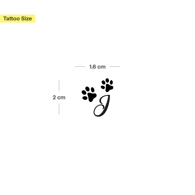 Paws with initials tattoo (A-Z)