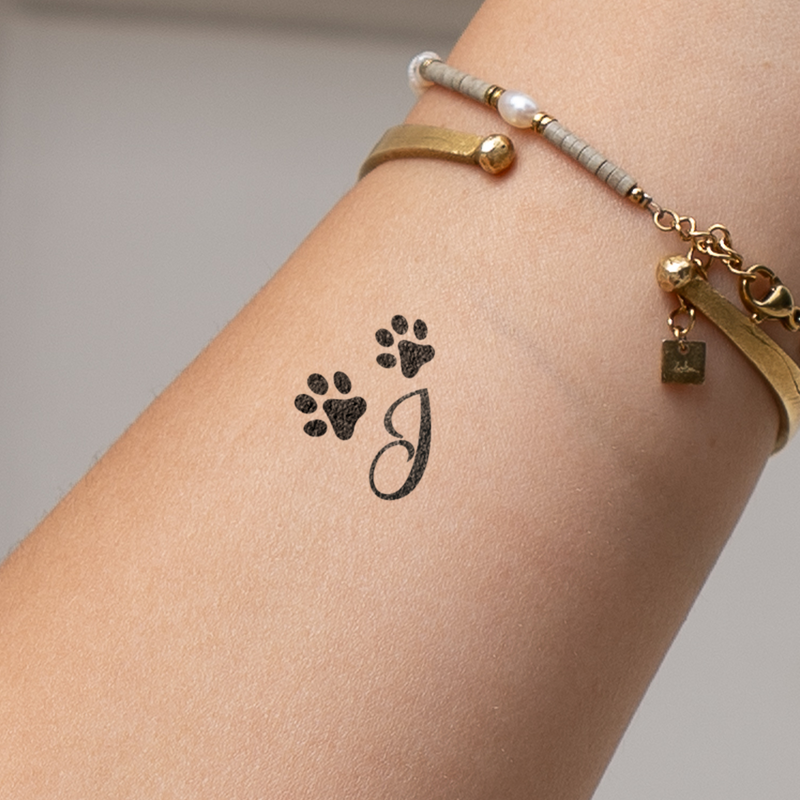 Paws with initials tattoo (A-Z)