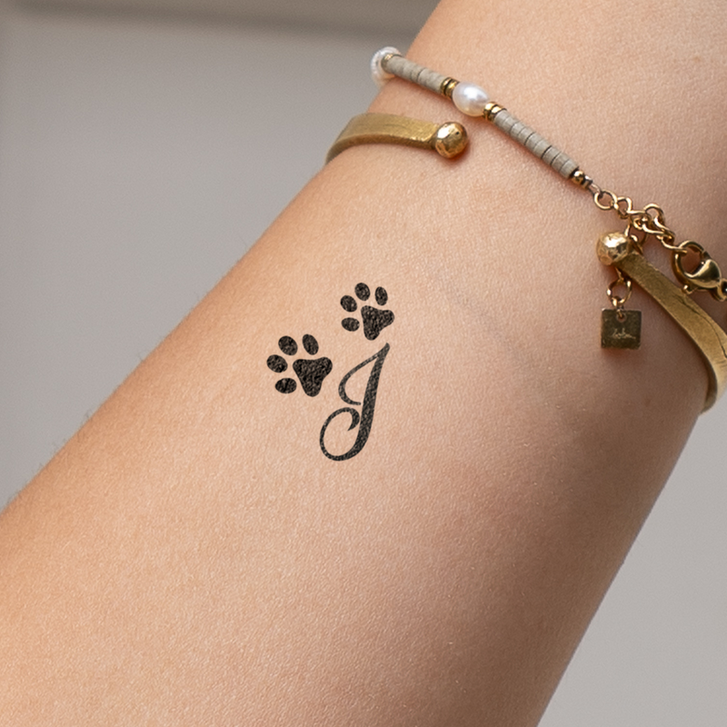 Paws with initials tattoo (A-Z)