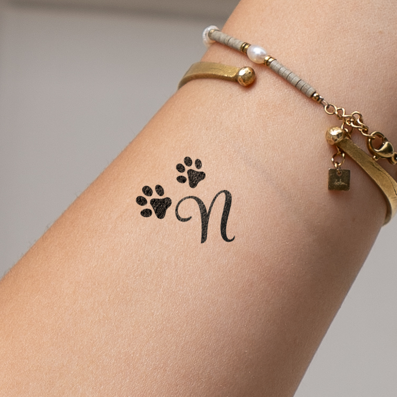 Paws with initials tattoo (A-Z)