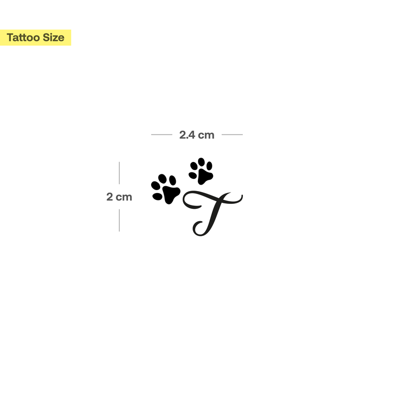 Paws with initials tattoo (A-Z)