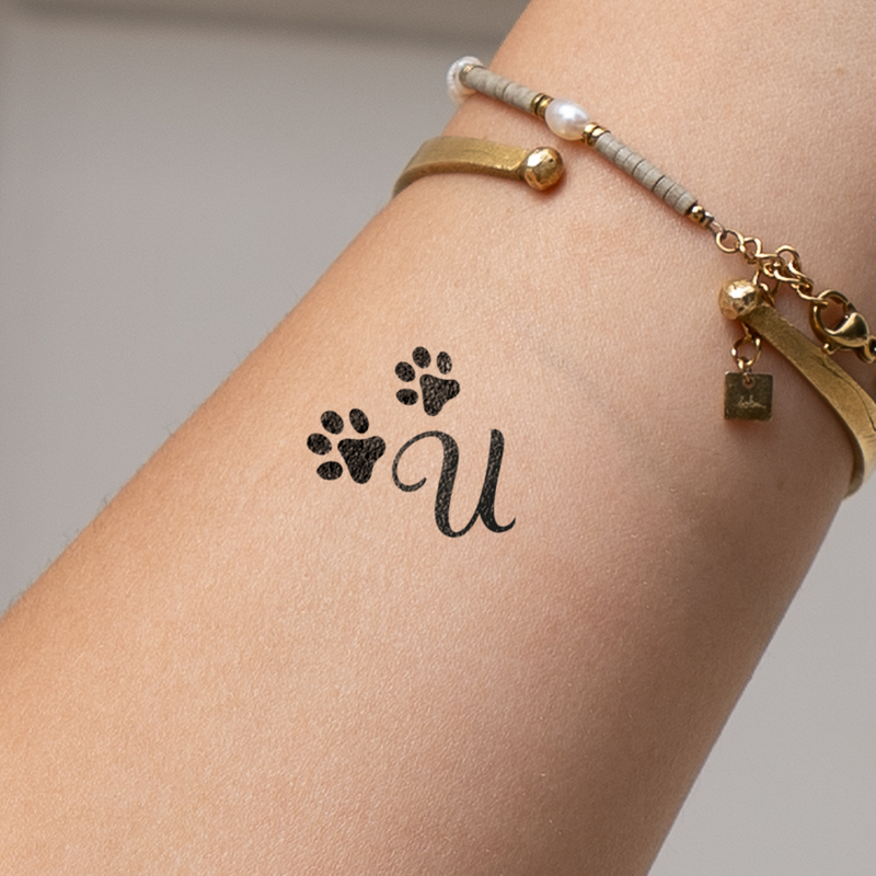 Paws with initials tattoo (A-Z)