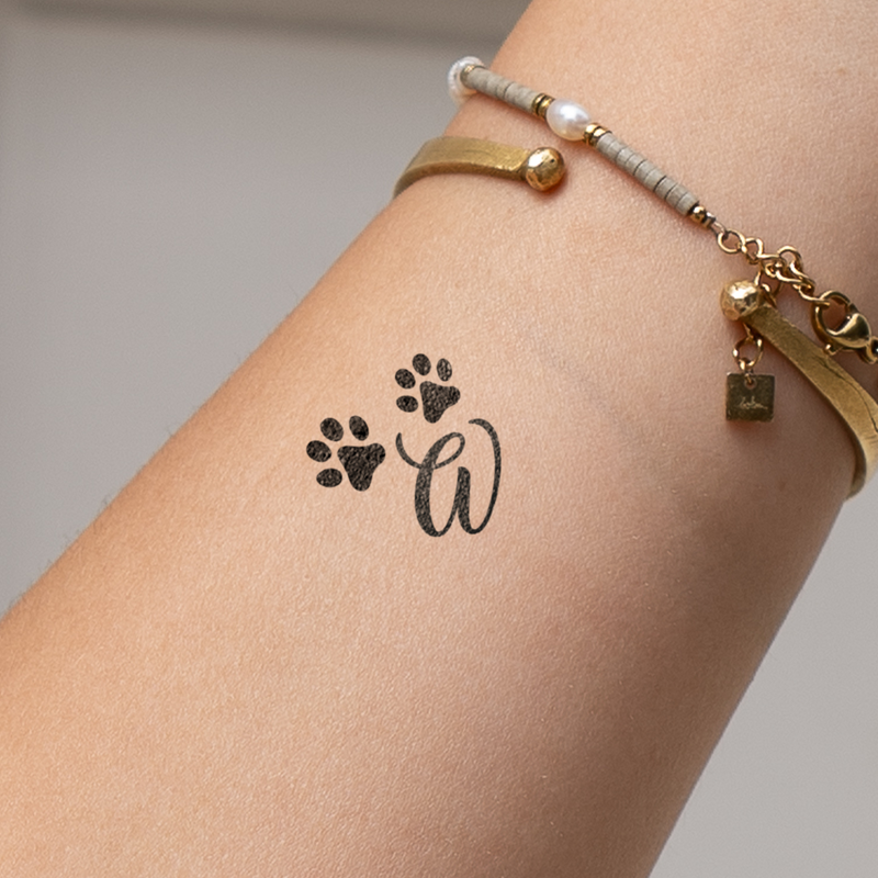 Paws with initials tattoo (A-Z)