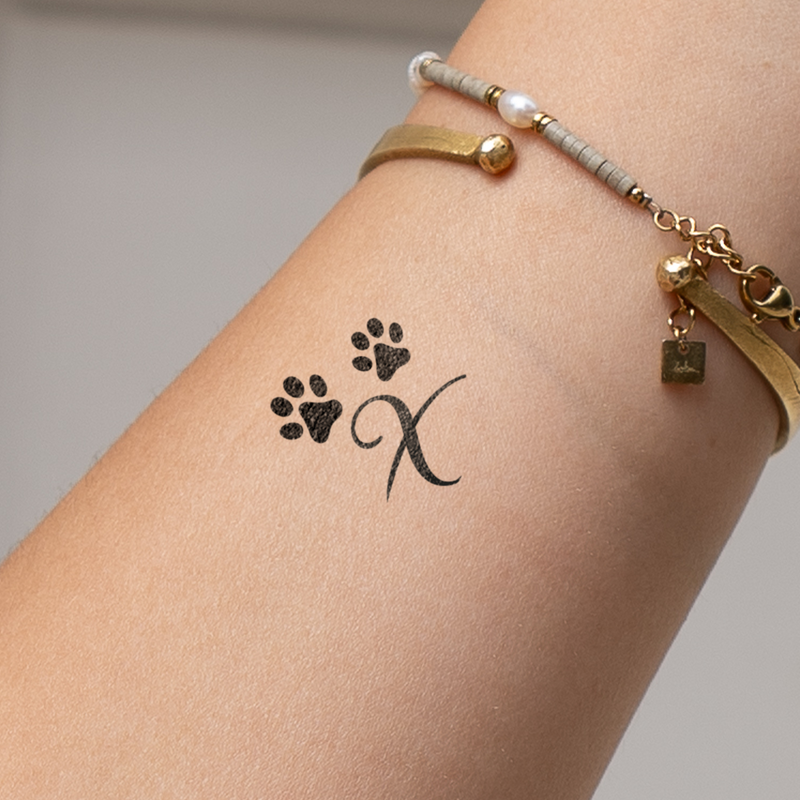 Paws with initials tattoo (A-Z)