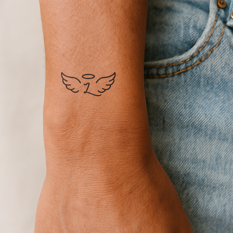 Angel wings with initials Tattoo (A-Z)