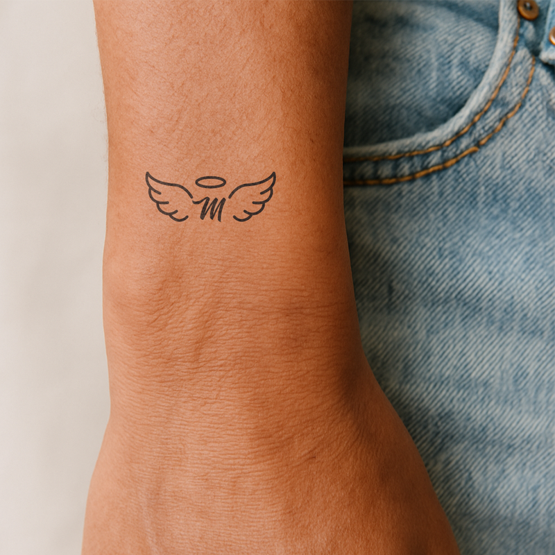 Angel wings with initials Tattoo (A-Z)