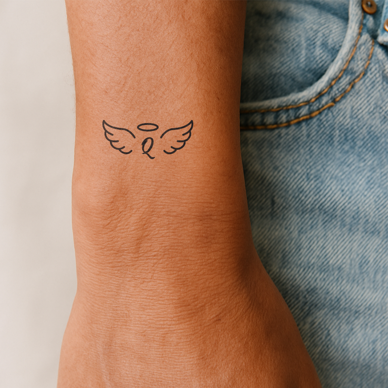 Angel wings with initials Tattoo (A-Z)