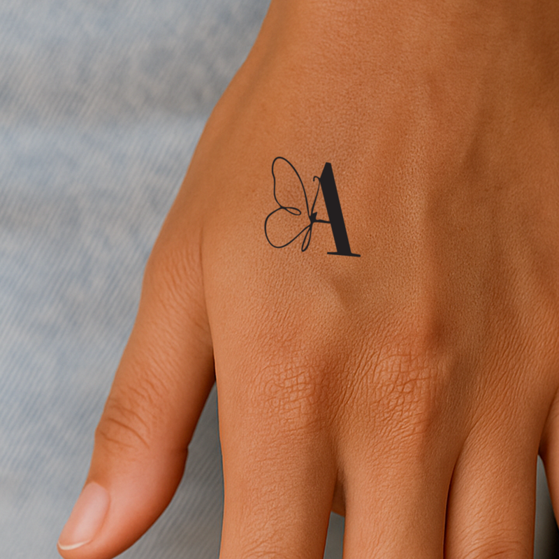 Butterfly with initials Tattoo (A-Z)