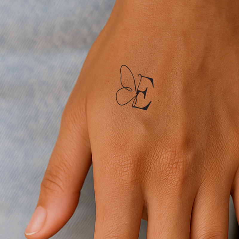 Butterfly with initials Tattoo (A-Z)