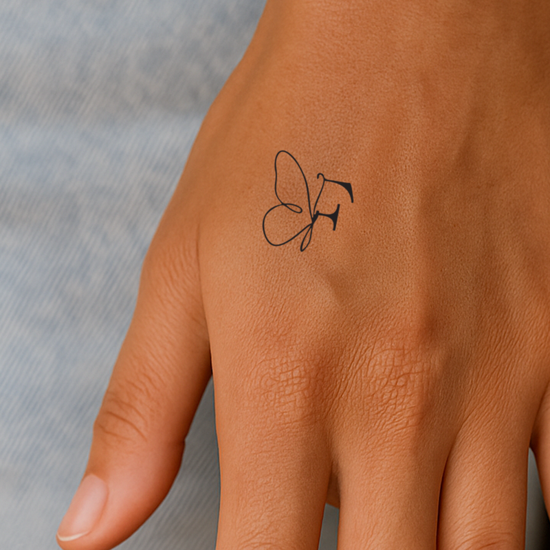 Butterfly with initials Tattoo (A-Z)
