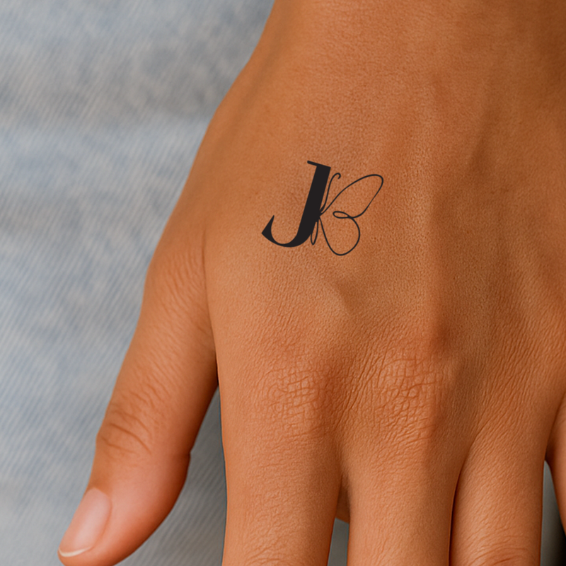 Butterfly with initials Tattoo (A-Z)