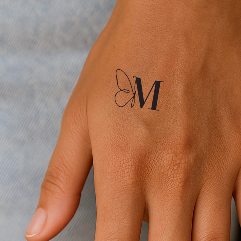 Butterfly with initials Tattoo (A-Z)