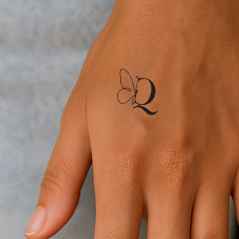 Butterfly with initials Tattoo (A-Z)