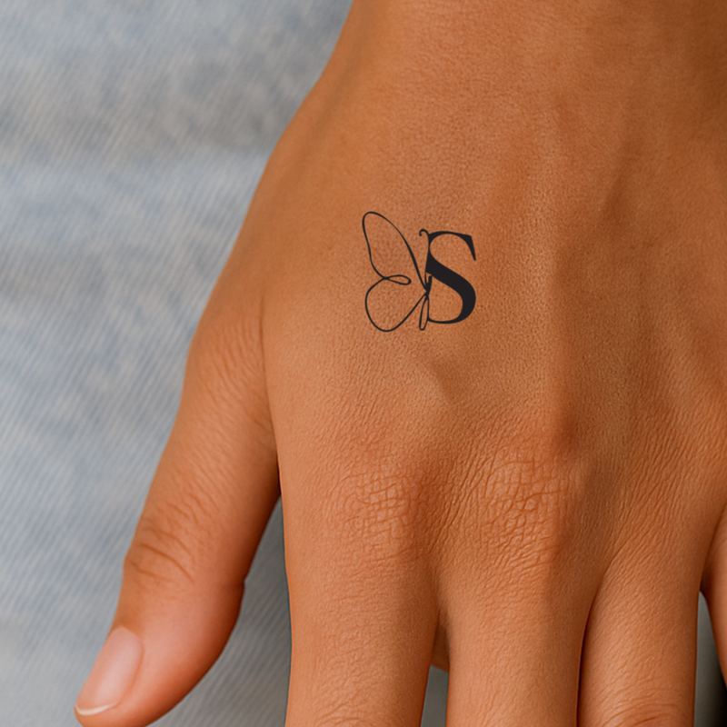 Butterfly with initials Tattoo (A-Z)
