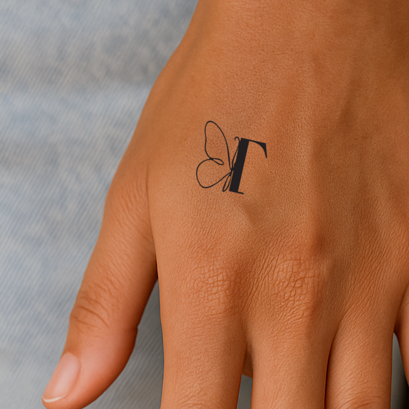 Butterfly with initials Tattoo (A-Z)