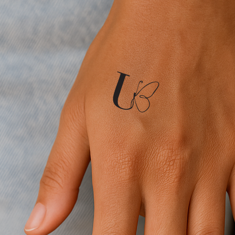 Butterfly with initials Tattoo (A-Z)