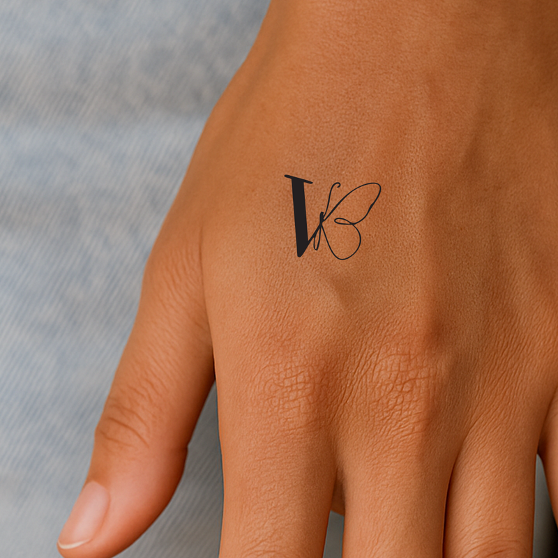 Butterfly with initials Tattoo (A-Z)