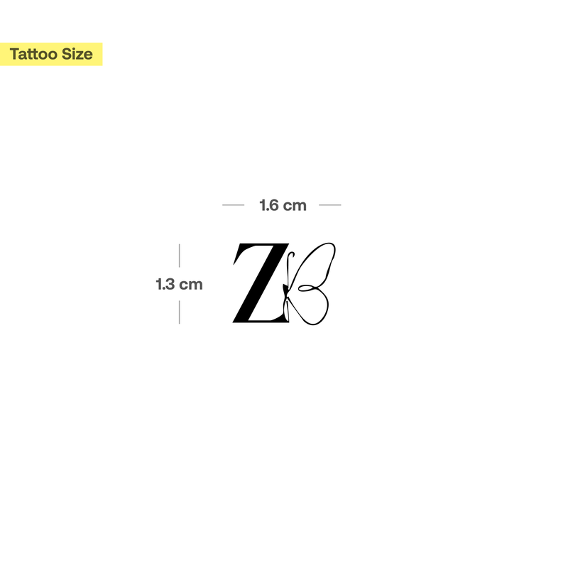 Butterfly with initials Tattoo (A-Z)