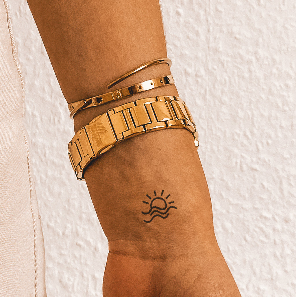 sun with 3 waves | 2 Week Temporary Tattoo | inkster – Inkster
